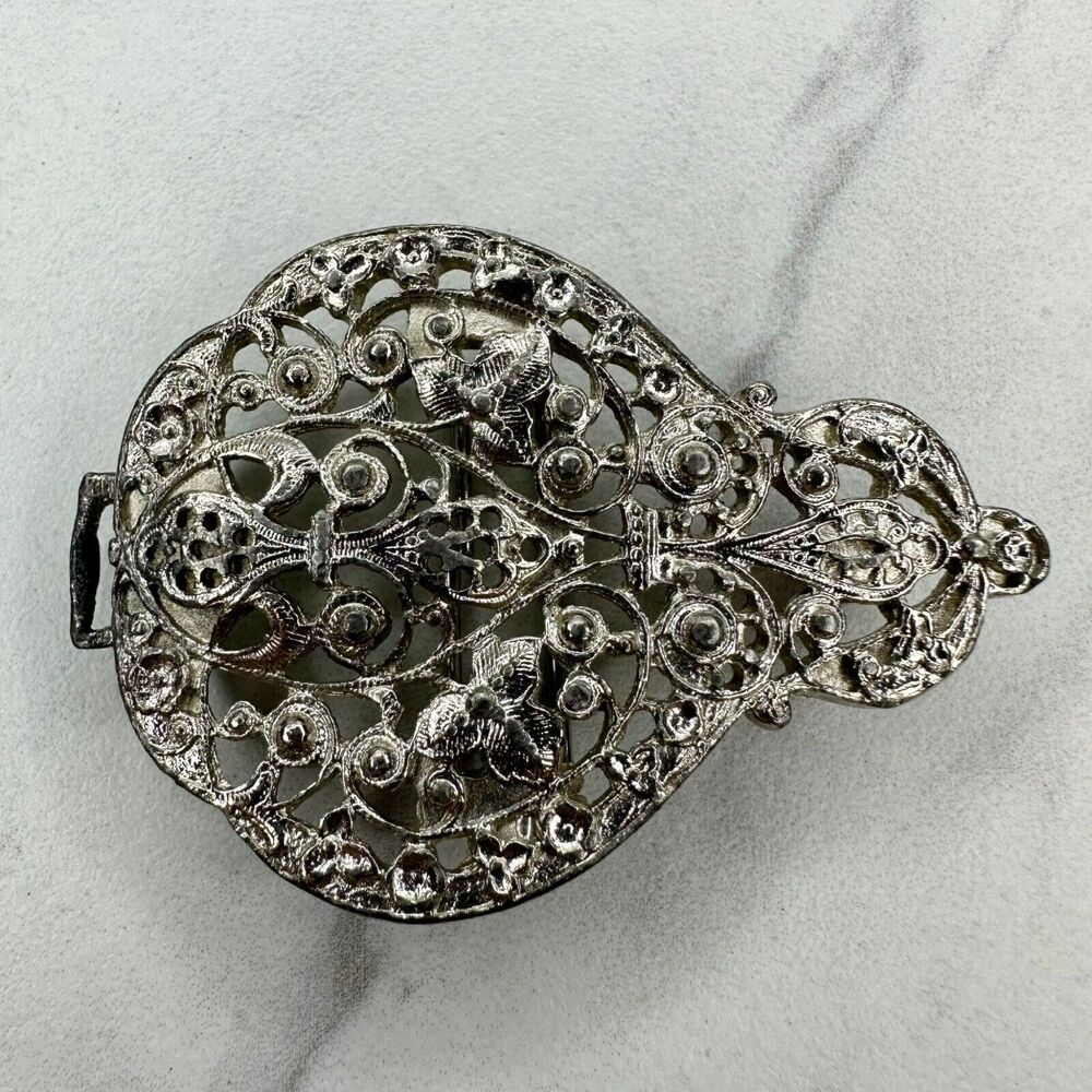 Dotty Smith Vintage Studded Floral Silver Tone Belt Buckle Piece